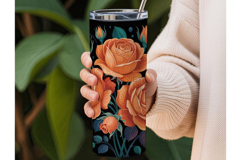 Orange Roses Floral 20oz Tumbler Wrap Sublimation DesignSVG 