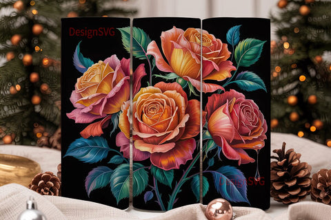 Orange Roses Floral 20oz Tumbler Wrap Sublimation DesignSVG 