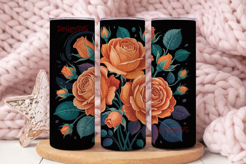 Orange Roses Floral 20oz Tumbler Wrap Sublimation DesignSVG 