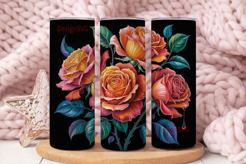Orange Roses Floral 20oz Tumbler Wrap Sublimation DesignSVG 