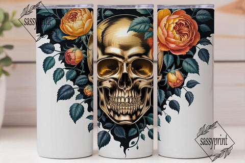 Orange Roses & Skull 20oz Tumbler Wrap Sublimation sassyprint 