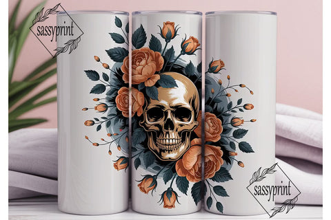 Orange Roses & Skull 20oz Tumbler Wrap Sublimation sassyprint 