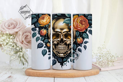 Orange Roses & Skull 20oz Tumbler Wrap Sublimation sassyprint 