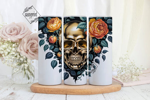 Orange Roses & Skull 20oz Tumbler Wrap Sublimation sassyprint 