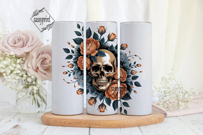 Orange Roses & Skull 20oz Tumbler Wrap Sublimation sassyprint 