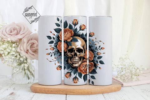 Orange Roses & Skull 20oz Tumbler Wrap Sublimation sassyprint 