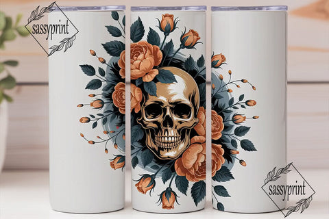 Orange Roses & Skull 20oz Tumbler Wrap Sublimation sassyprint 
