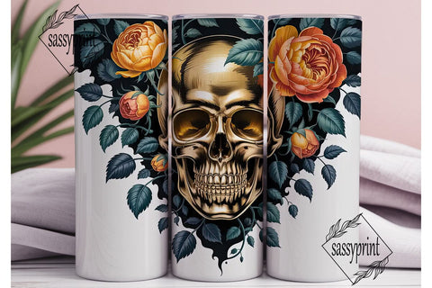 Orange Roses & Skull 20oz Tumbler Wrap Sublimation sassyprint 