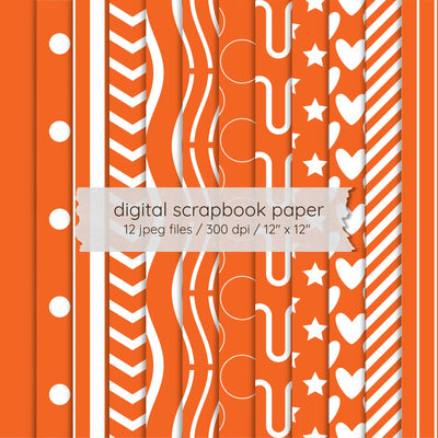 Orange Seamless Pattern Digital Paper Pack | 12 Printable 12x12 JPEG Scrapbook Papers | 300 DPI Digital Pattern LKM DigiDesigns 