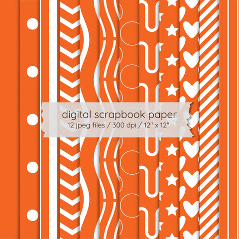 Orange Seamless Pattern Digital Paper Pack | 12 Printable 12x12 JPEG Scrapbook Papers | 300 DPI Digital Pattern LKM DigiDesigns 