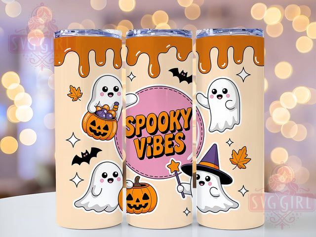 Orange Spooky Vibes Ghost Halloween Tumbler, Inflated Ghost Wrap, Halloween Cup Design, 20Oz Sublimation Tumbler, Haunted Drinkware, Ghost Lover Gift, Creepy Cute Wrap Sublimation SvggirlplusArt 