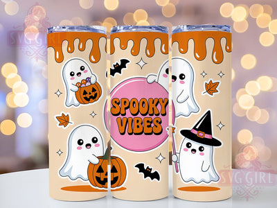 Orange Spooky Vibes Ghost Halloween Tumbler, Inflated Ghost Wrap, Halloween Cup Design, 20Oz Sublimation Tumbler, Haunted Drinkware, Ghost Lover Gift, Creepy Cute Wrap Sublimation SvggirlplusArt 