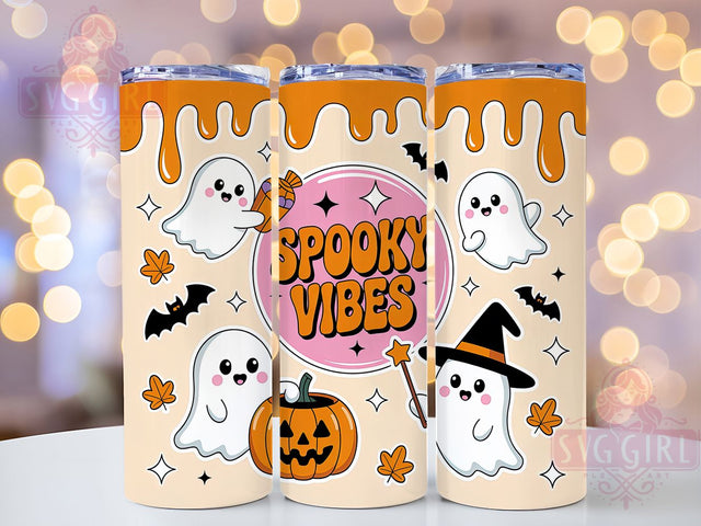 Orange Spooky Vibes Ghost Halloween Tumbler, Inflated Ghost Wrap, Halloween Cup Design, 20Oz Sublimation Tumbler, Haunted Drinkware, Ghost Lover Gift, Creepy Cute Wrap Sublimation SvggirlplusArt 