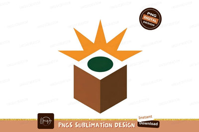 Orange starburst above green circle in brown box image Sublimation Designangry 