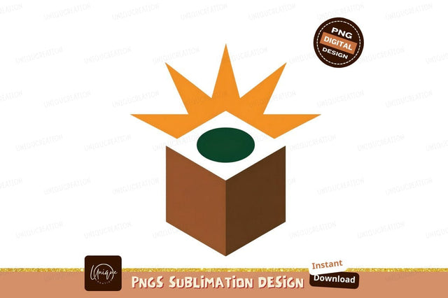 Orange starburst above green circle in brown box image Sublimation Designangry 