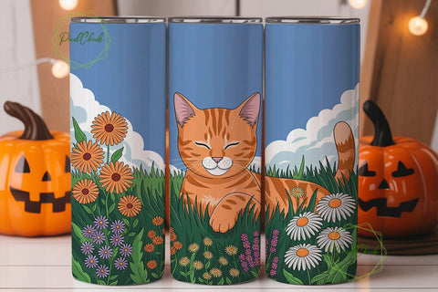Orange Tabby Cat Meadow Skinny Tumbler Sublimation PixelChick 