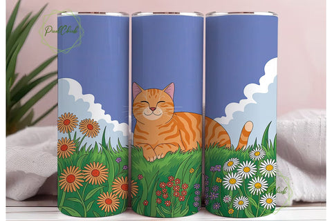 Orange Tabby Cat Meadow Skinny Tumbler Sublimation PixelChick 