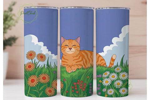 Orange Tabby Cat Meadow Skinny Tumbler Sublimation PixelChick 