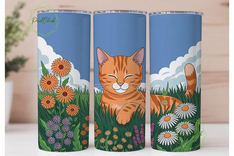 Orange Tabby Cat Meadow Skinny Tumbler Sublimation PixelChick 
