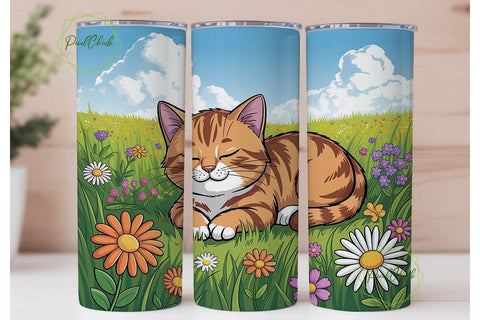 Orange Tabby Cat Meadow Skinny Tumbler Sublimation PixelChick 