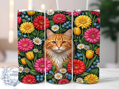 Orange Tabby Floral 20oz Tumbler, Orange Tabby, Tabby Floral, Floral Tumbler, 20oz Tumbler, Cat Tumbler, Orange Cat, Tumbler Wrap Sublimation ToriDesigns 