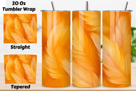 Orange Teal Feathers Tumbler Wrap | seamless wrap png Sublimation FloridPrintables 