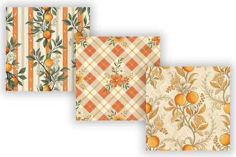 Orange Toile Digital Paper Pack, Vintage Floral Toile, Gingham & Stripe Seamless Patterns, Wedding, Scrapbooking & Printable Crafts Digital Pattern FloridPrintables 