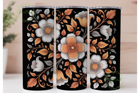 Orange & White Floral Tumbler Wrap Sublimation PixelChick 