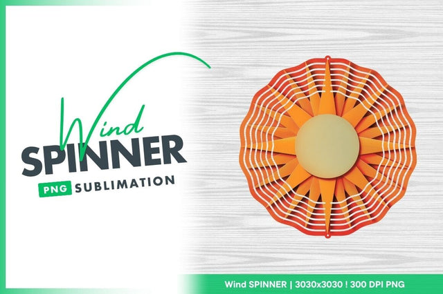 Orange Wind Spinner Round Png Design on White Wood Grain Background Sublimation Regulrcrative 