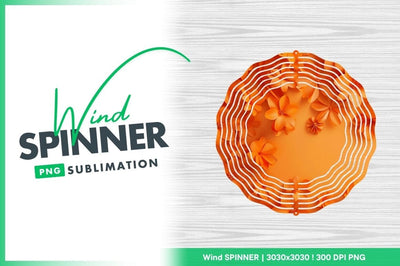 Orange Wind Spinner with Paper Flowers on White Wood Texture Sublimation Regulrcrative 