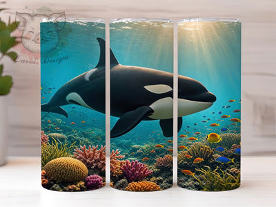 Orca Coral Symphony 20oz Tumbler, Orca Symphony, Coral Style, Ocean Theme, Sublimation Wrap, 20oz Tumbler, Aquatic Aesthetic, Marine Design Sublimation Lara' s Designs 