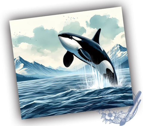 Orca Killer Whale 20oz Skinny Tumbler PNG, Whale Tumbler Sublimation Wrap, Straight & Tapered Tumbler Wrap, Instant Digital Download Sublimation ToriDesigns 