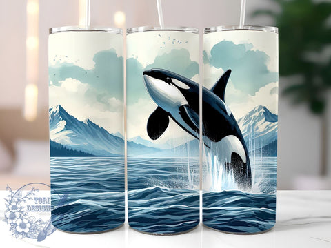 Orca Killer Whale 20oz Skinny Tumbler PNG, Whale Tumbler Sublimation Wrap, Straight & Tapered Tumbler Wrap, Instant Digital Download Sublimation ToriDesigns 