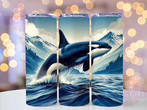Orca Killer Whale 20oz Tumbler Wrap Sublimation Design, Straight Tapered Tumbler Wrap, Orca Whale Tumbler Png, Instant Digital Download Sublimation SvggirlplusArt 