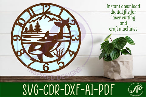 Orca, Killer Whale clock wall clock laser cut files SVG APInspireddesigns 