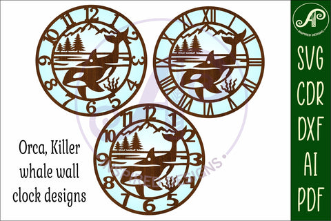 Orca, Killer Whale clock wall clock laser cut files SVG APInspireddesigns 