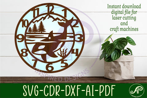 Orca, Killer Whale clock wall clock laser cut files SVG APInspireddesigns 
