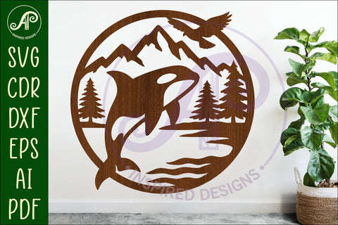 Orca, killer whale coastal scene wall sign svg laser cut 1 SVG APInspireddesigns 