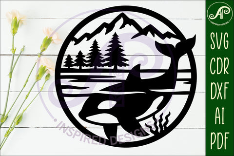 Orca whale coastal scene wall sign svg laser cut 2 SVG APInspireddesigns 