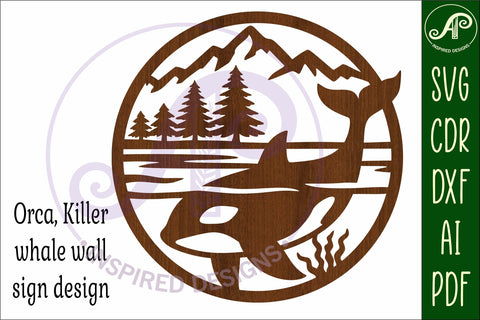 Orca whale coastal scene wall sign svg laser cut 2 SVG APInspireddesigns 