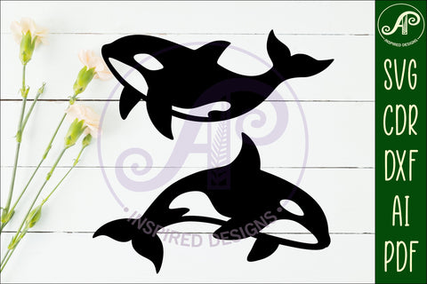 Orca Whales silhouette laser cut outs SVG files SVG APInspireddesigns 