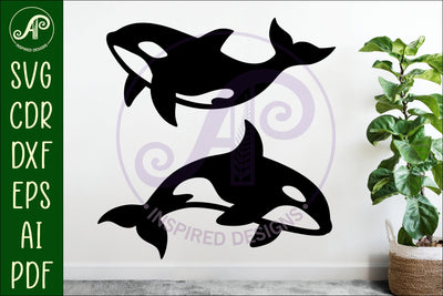 Orca Whales silhouette laser cut outs SVG files SVG APInspireddesigns 