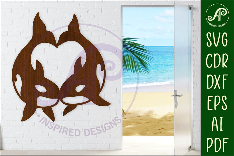 Orcas, killer whales heart wall sign svg laser cut SVG APInspireddesigns 