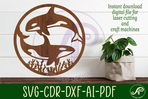 Orcas, killer whales wall sign svg laser cut SVG APInspireddesigns 