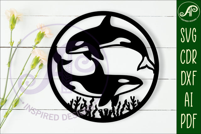Orcas, killer whales wall sign svg laser cut SVG APInspireddesigns 