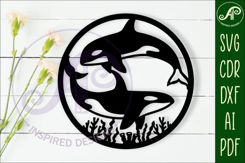 Orcas, killer whales wall sign svg laser cut SVG APInspireddesigns 