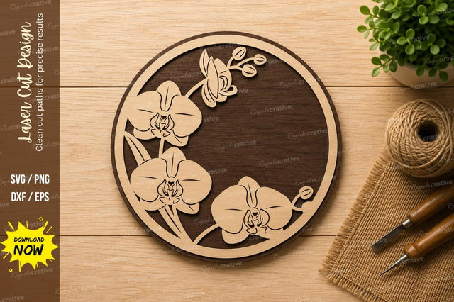 Orchid Floral Circle Laser Cut SVG Design SVG Regulrcrative 