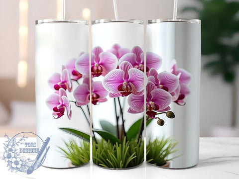 Orchid Floral Elegant 20oz Tumbler, Floral Design, Sublimation Tumbler, 20oz Tumbler, Flower Drinkware, Tropical Orchid Gift, Elegant Drinkware Sublimation ToriDesigns 