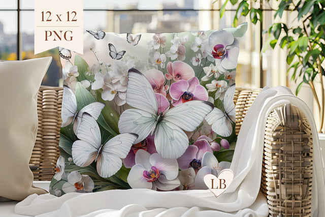 Orchid Pillow Sublimation - Butterfly Pillow Cover PNG Sublimation BijouBay 
