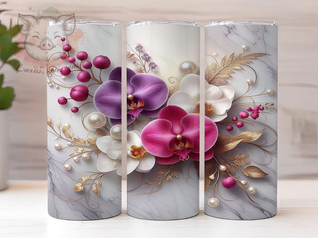 Orchid Rose Gold Marble Tumbler, Luxury Floral Wrap, Rose Gold Marble Cup, 20oz Sublimation Wrap, Stylish Floral Marble Tumbler, Artistic Orchid Rose Gold Cup, Elegant Luxury Theme Wrap Sublimation Lara' s Designs 